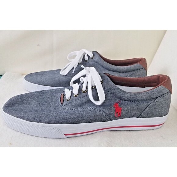 Polo Ralph Lauren men's size 14 D gray sneaker canvas NWOT red logo leather trim - Picture 1 of 7